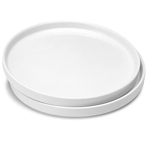 WishDeco Weiße Dessertteller, 2er-Set, Keramik-Speiseteller, Beilagenteller, Porzellan-Geschirrsets für Vorspeisen, Salat, Nudeln, Snack, Kuchen, Brot, Obst, spülmaschinenfest, 17.8x2 cm, stapelbar Cover
