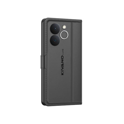 Image of KIVANO LUXE Compatible for Realme C71 4G / Realme Narzo 80 Lite 4G Luxury Handmade Leather Magnetic Flip Folio Case | Card Holder & Kickstand | Slim Protective Cover | Unisex - Black