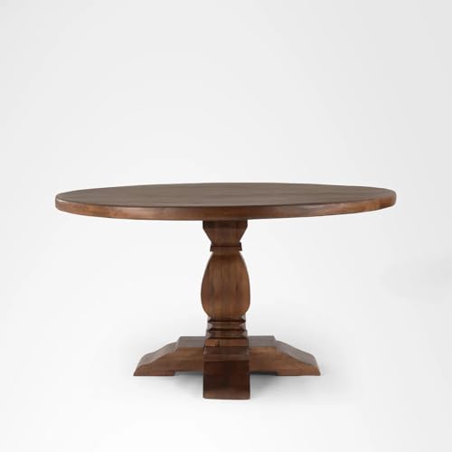 Image of Brewed Beauty Mango Wood Round Dining Table with French Legs - 4 Seater Table Only | 4 Seater Dining Table for Dining Room-118 x 118 x 78 Cm (Honey Finish)