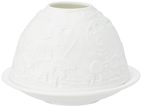 Nordic Light Tealight Candle Holder, Set of Shade & Plate, Fairy Mushroom Living, Dining Room Table, Home Decor Accessories-Porcelain-One Size, White Patterned