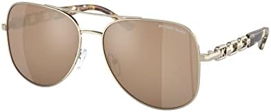 Michael Kors Woman Sunglasses Light Gold Frame, Gold Mirror Lenses, 58MM