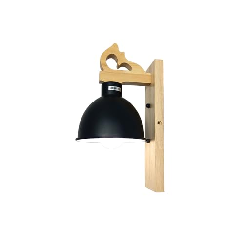 Aplique de pared negro E27 de diseño moderno y base de madera para iluminación de interior 2