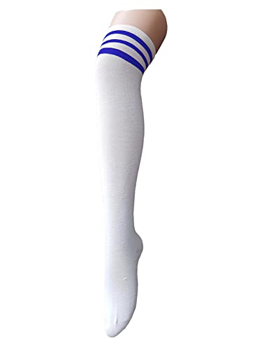 Zando Womens Stripe Over the Knee Socks Thin Long Tube Stockings Casual Thigh High Cosplay Legging Sock for Women G White w Blue