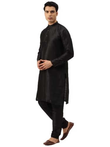 Image of SOJANYA (Since 1958 Men's Silk Blend Black Kurta Pyjama & Sherwani Set