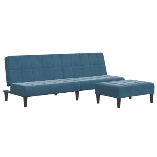 Genérico wenjingqi Sofá Cama de 2 plazas con Taburete Terciopelo Azul,3258126