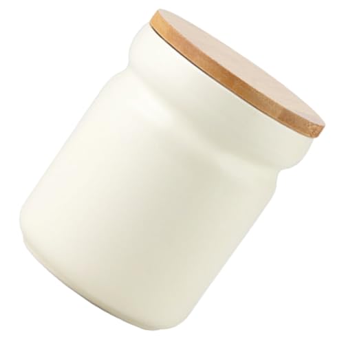 WATIIFUFU Tarro Hermético de Cerámica Tapa de Bambú para Almacenamiento de Té y Café, Capacidad 700ml, Diseño Beige Fresco y Sencillo para