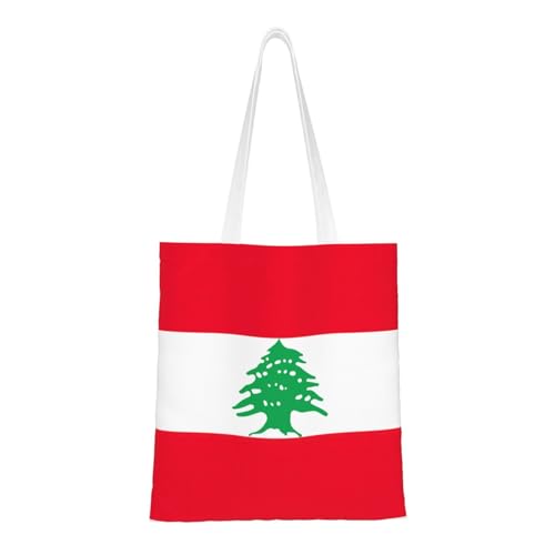 Flag Of Lebanon Print Polyester Canvas Tote Bag, Worthy Shopping Bag, Ideal For Present And Daily Errands