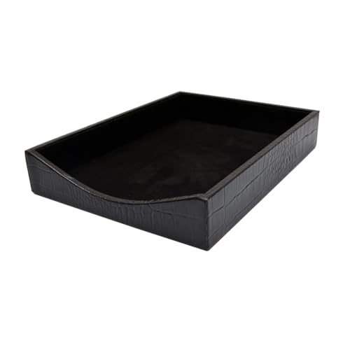 DACASSO Protacini - Bandeja de Cuero Italiano Negro para Cartas de Escritorio, Soporte para Cartas de Lujo y Organizador de Papel para Escritorio, organización de Oficina y decoración de Escritorio