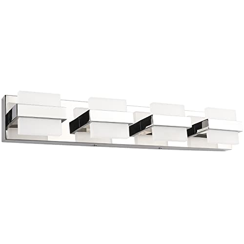 Image of SOLFART 4 Lights Chrome Bathroom Light Over Mirror Modern Bathroom Vanity Light Fixtures Bathroom Lighting Fixtures 27 inch White Light Non Dimmable