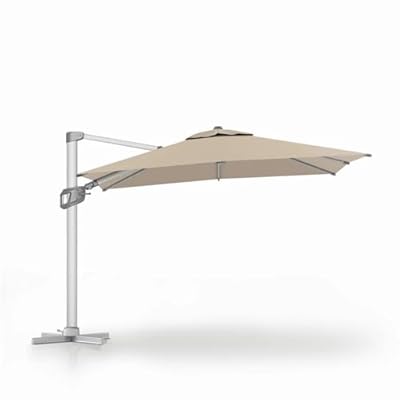 wikiwiki 10x10FT Cantilever Patio Umbrella, Offset Umbrella Outdoor Patio with 360° Rotation and Unlimited Tilting System, Heavy Duty Large Umbrella with Cross Base, Beige