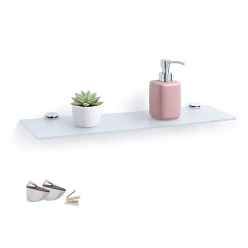 Euro Tische Etagère Murale en Verre Clair - étagère en Verre avec Verre de sécurité ESG de 6mm - Parfaite comme étagère de Salle de Bain - différentes Tailles (30 cm, Blanc)