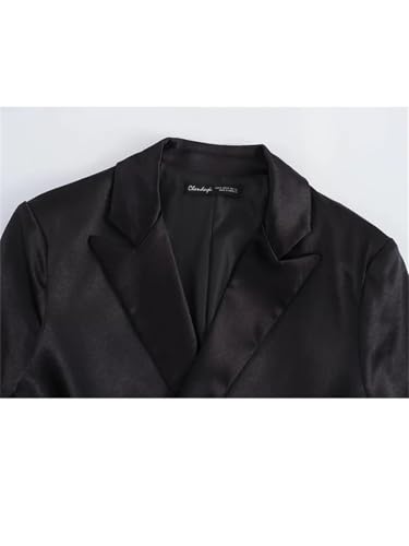 Women's Double Breasted Two Piece Casual Lapel Cardigan Jacket + Lace-Up Satin Trousers4