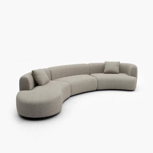 Image of Acanva Formia Boucle Curved Sectional Sofa, 153 inch W Left Hand, Light Coffee