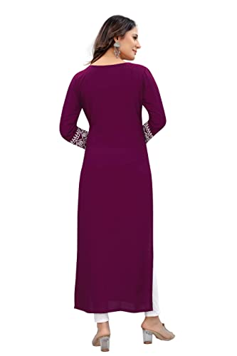 Image of Women's Rayon Embroidered Straight Kurti Under 499 Designer Attractive Look Women's Kurta