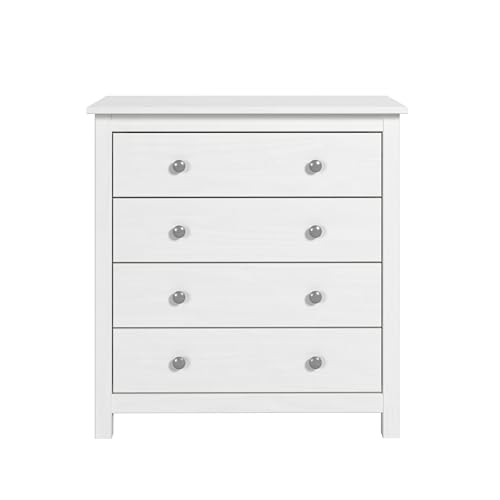 MOBLIT Cómoda Tabac de Madera Maciza de Pino Natural Blanco Lavado – 4 Cajones – Cajonera Dormitorio y Salón – Mueble Auxiliar de Almacenaje – 78,5x75x35 cm – Serie Alme – Robusta y Duradera
