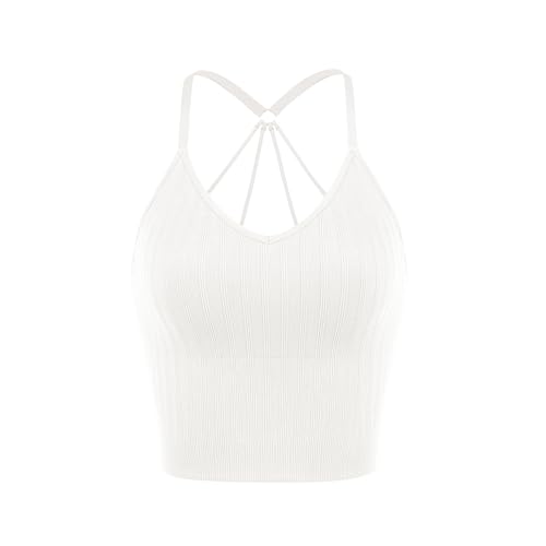 Image of ODODOS Seamless Padded Sports Bra for Women Strappy Longline Wirefree Brami Ribbed Crop Tank Tops