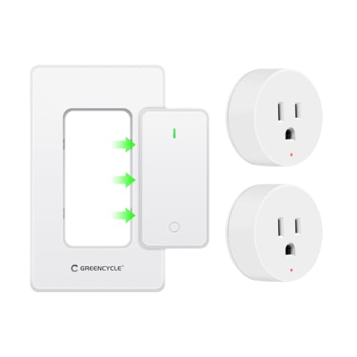 Image of Greencycle Remote Control Outlet with 2 Plugs,No Wiring Wall Light Switch