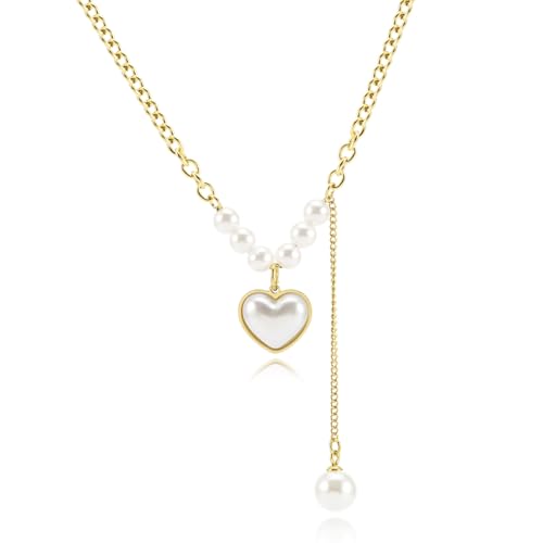 Choker cœur en or et perle pour femme avec pendentif nacre délicat