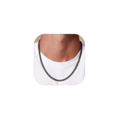 ChainsHouse Miami Cuban Link Chain Necklace for Men, 4.8mm/6mm/10mm/14mm Width, 14K Gold Plated/Stainless Steel/Black Mens Chunky Hip Hop Necklace Curb Chains, 14"-30" Length, Come Gift Box