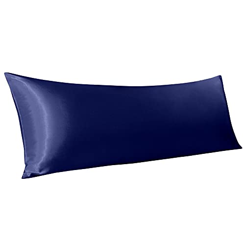FLXXIE 1 Pack Satin Pillowcase for Hair and Skin, Luxury Soft Body (20x54 Inches) Silky Pillow Case with Envelope Closure, Navy Blue