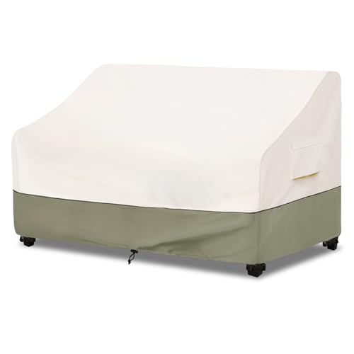 Bitubi 2-Seater Heavy Duty Patio Loveseat Cover, 100% Waterproof Outdoor Deep Sofa Cover Size Up to 58W x 32.5D x 31H Inches, Lawn Patio Furniture Covers with Air Vent (Beige)