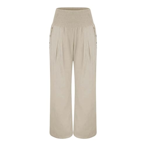 Palazzo Pants for Women Casual Summer Wide Leg Linen Pants for Women Boho Beach High Waist Elastic Lounge Trousers2