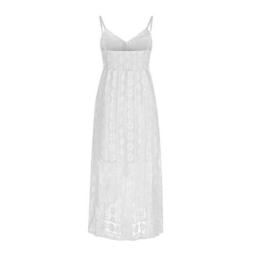 Beach Dresses For Women, Chic Country Dresses Little Black Dress Women Sexy Wedding Guest Dress Women's Casual Fashion Solid Color Lace Suspender Big Hem Dress Wrap Dress Women's (L, White) #TOP1