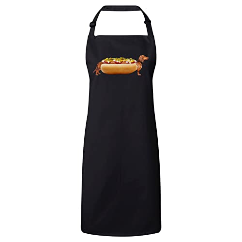 Tablier de cuisine noir anti-tache humour chien teckel contre salissures