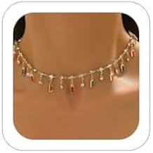 Shiny Cubic Zirconia Choker Necklace for Women Crystal Oval Square Pendant Charm Necklace Dainty Colorfull Rhinestone Chain Necklace Jewelry Gifts