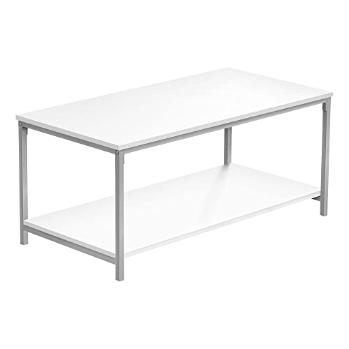 Monarch Specialties 3800 Mesa de centro, acento, cóctel, rectangular, sala de estar, metal, laminado, blanco, gris, contemporánea, mesa moderna, 40 pulgadas de largo, plateado, 40 pulgadas de largo x