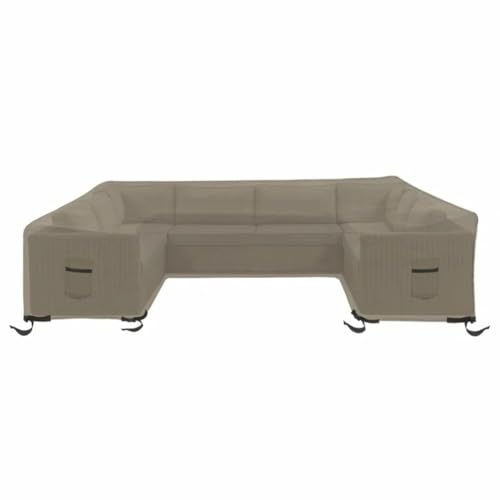 Heavy Duty Sectional Outdoor Patio Furniture Covers Waterproof for U Shape Sofa with Tie Closure & Air Vents | Beige Color, 33