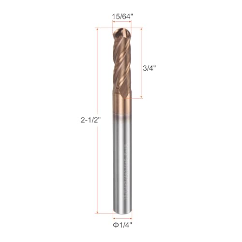 Image of HARFINGTON Ball Nose End Mill 4 Flute 15 /64 inch Diameter 1 /4 inch Shank Tungsten Carbide TiAlN Coated Spiral CNC Router Bits 3 /4 inch Cutting Length Single End Ball Cutting Tool for Carving Engraving