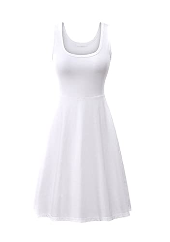 Robe midi sans manches OMZIN en coton blanc évasée grande taille 3XL