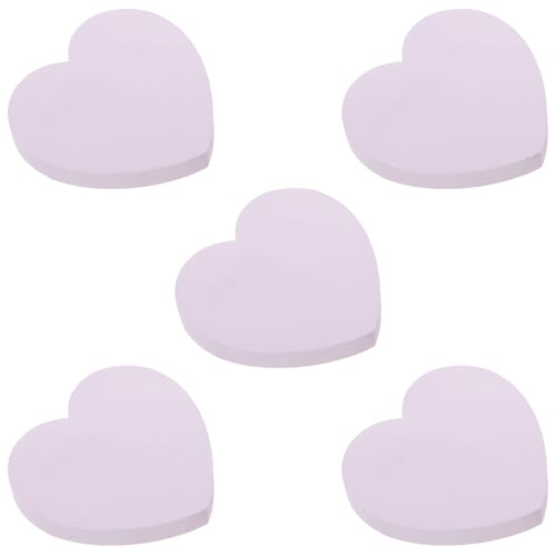GARIOUANS Bloc de Notas Autoadhesivas Forma de Corazón, Papel Adhesivo Fuerte, Color Púrpura, 5 Unidades de 100 Hojas Cada, Ideales para Oficina, Escuela y Organización Diaria