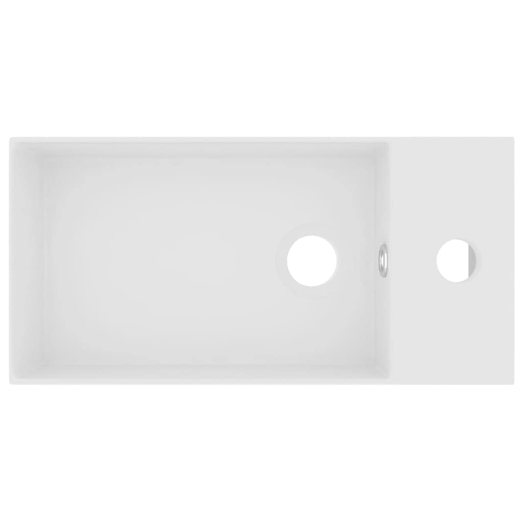 Lavabo de cerámica blanco mate, 480 x 250 x 150 mm, con orificio de desbordamiento, orificio de desagüe de 45 mm, orificio para grifo de 35 mm, para baño