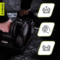 TREXO Juego de mancuernas ajustables, 2 x 5,75 kg, de acero con mango antideslizante, ideal para el entrenamiento de fuerza en casa y en el gimnasio, mancuernas cortas con base estable - imagen 6