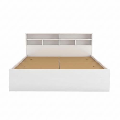 Image of DesignFit Engineered Wood King Size Bed with Box Storage | Wooden Double Bed Cot Palang Furniture | Modern Storage Bed Frame for Bedroom Living Room (White Finish)
