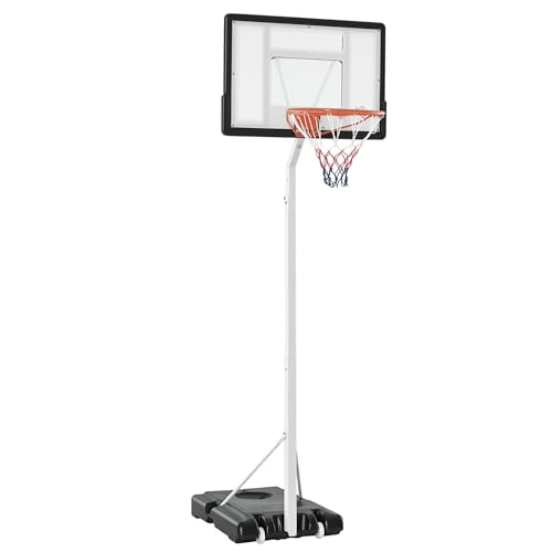 HOMCOM Canestro da Basket per Adulti con Ruote, Regolabile in Altezza 260-310 cm, Canestro Basket da Esterno e Interno con Tabellone e Supporto in Plastica, Bianco