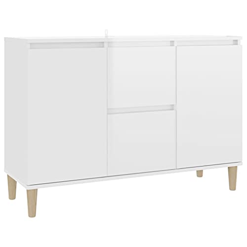vidaXL Buffet Armoire Latérale Meuble de Rangement Armoire de Rangement avec 2 Tiroirs et 2 Portes Intérieur Blanc Brillant 103,5x35x70 cm Aggloméré