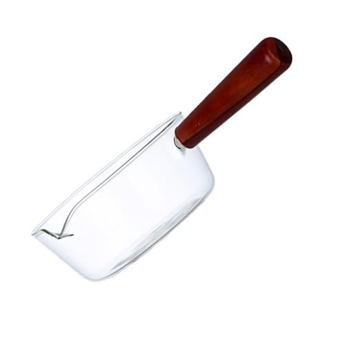 Housoutil Cazo de Vidrio Borosilicato 400 Ml Mango de Madera, Mini Olla para Cocina en Vitrocerámica y Estufa Eléctrica, Apto para Hervir Leche y Preparar Sopas