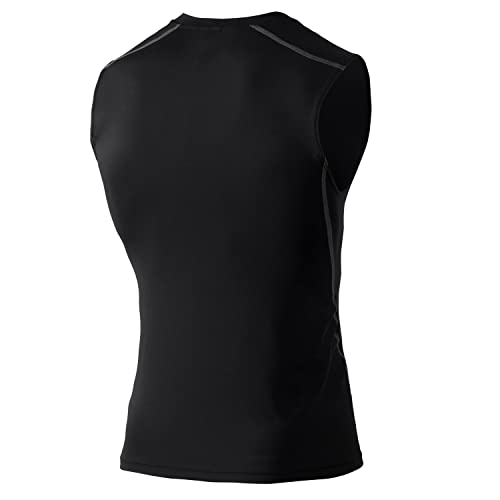 Audoc Men's Compression Football Tank Top Quick Dry Breathable Athletic Compression Shirts Sleeveless 3 Pack Black2