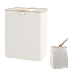 Cesto Beige Gran, 60L Cesto Ropa Plegable Portátil Bolsa Ropa Sucia, Cesto para Ropa con Mango de Madera para Salas Estar, Habitaciones Niños, Baños, Dormitorios, Viajes