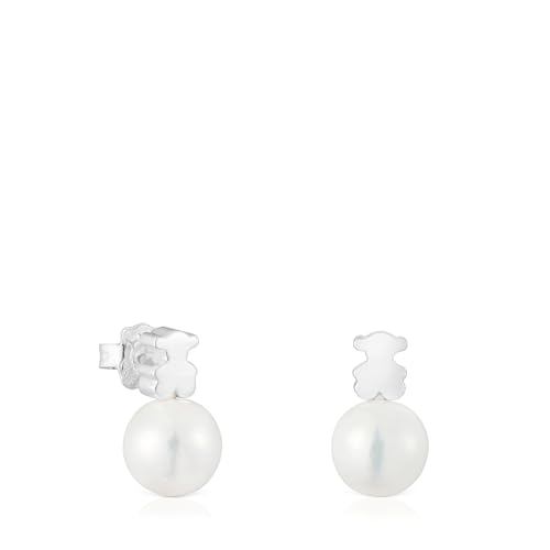 TOUS Pendientes para Mujer con Motivo de Oso de Plata de Primera Ley y Perla Cultivada de Agua Dulce, Colección Sweet Dolls