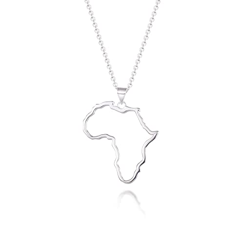 Women's Minimalist Africa Map Pendant Necklace, Trendy Personalized Africa Motherland Continent Outline Necklaces Chain Length 18" Extension Chain 2" ( 18K Gold and Silver Plated both Choice,