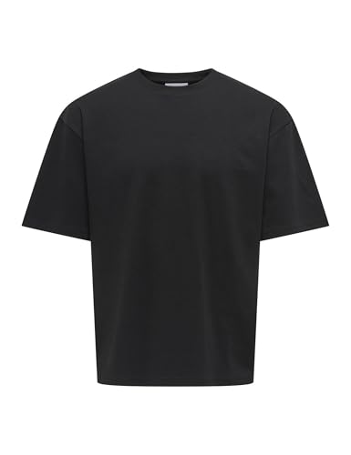 ONLY & SONS Herren T-Shirt Rundhals Oversize Fit Jersey Shirt Dropped Shoulder Design Top, Farben:Schwarz, Größe:M