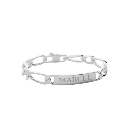 Gourmette en Argent 925 maille Figaro 7mm bracelet homme gravé 19cm 21cm