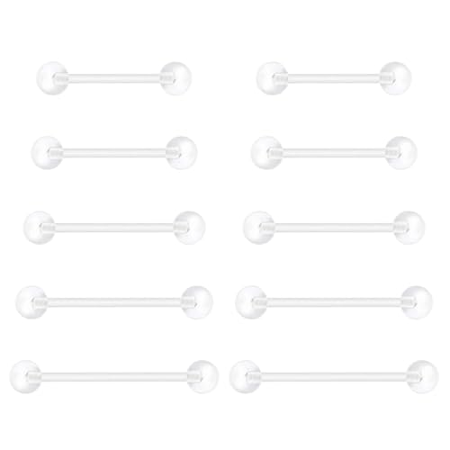 Besyvvin 10pcs Piercing langue mamelon 12/14/16/18/20mm Piercing plastique Langue Tétons Anneau Plastique Flexible