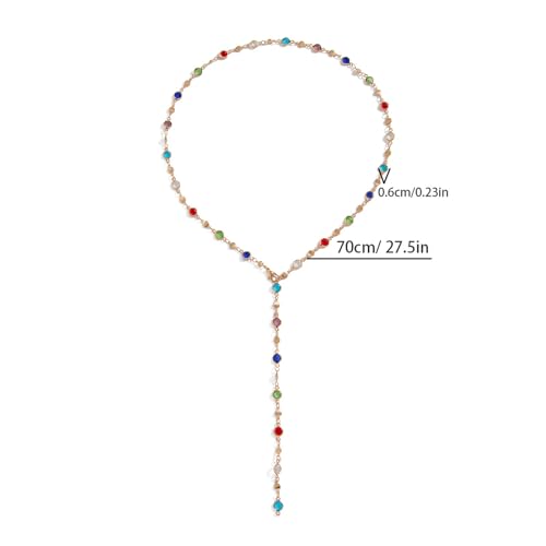 Rhinestone Long Y Shape Necklace,Colorful Bead Crystal Chest Body Chain Jewelry Festival Rave Tassel Clavicle Chain Necklace for Women3