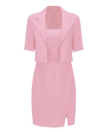 MINTLIMIT Women's Business Dress Suit Sets 2 Piece Outfits Office Cropped Blazer 2025 Work Office Short Sleeve Blazer Dress