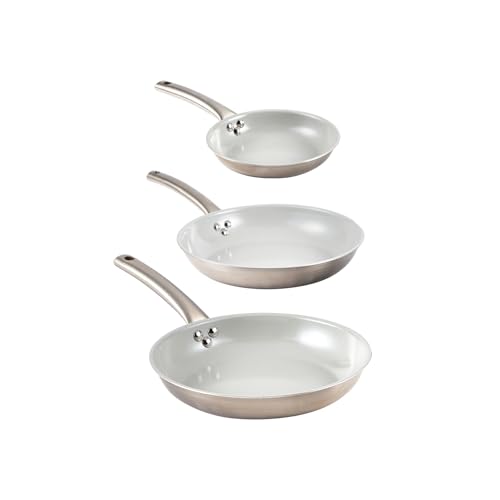 IMUSA 3-Piece Fry Pan Set 8”, 10” & 12” | Ceramic Nonstick Stainless Steel Induction Cookware | Aluminum Skillet Set for Frying, Sautéing & Stir Fry | Oven Safe Cookware with Comfortable Handles